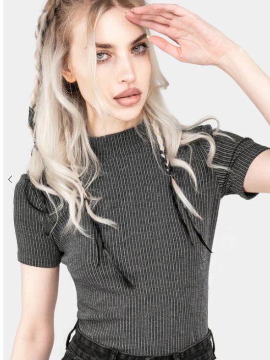 Disturbia Tops - Bryony Striped Crop Top - 8